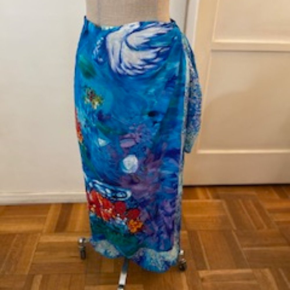 Gottex Blue Tropical Print Swim Sarong